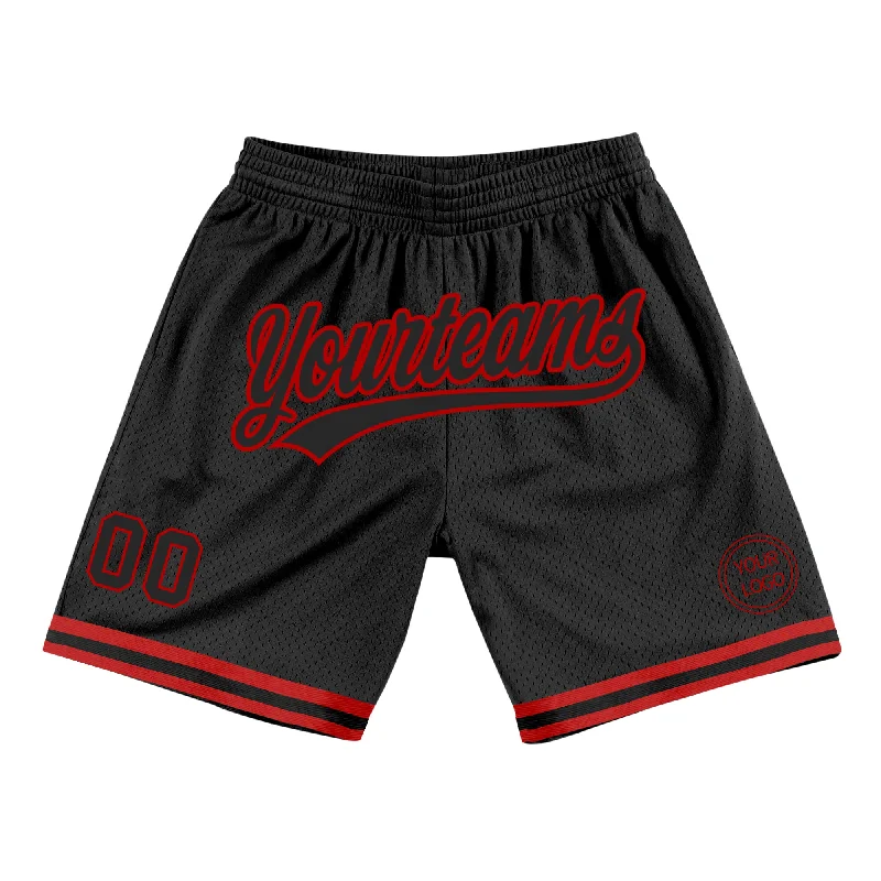 Men's basketball shorts durable-pro -Custom Black Red Authentic Throwback Basketball Shorts