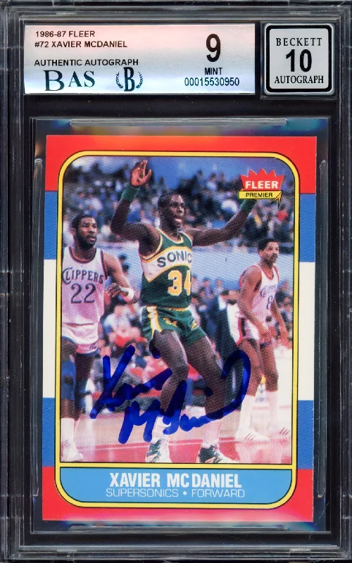 Men's basketball card custom treasury -Xavier McDaniel Autographed 1986-87 Fleer Rookie Card #72 Seattle SuperSonics BGS 9 Auto Grade Gem Mint 10 Beckett BAS #15530950