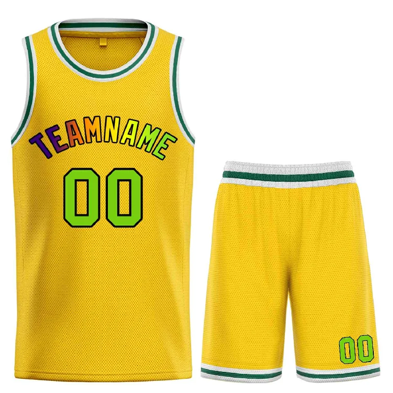 Men's basketball uniform high quality shorts -Custom Yellow Green-Black Bull Classic Sets Basketball Jersey