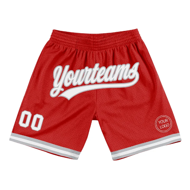 Men's basketball shorts bold-performance -Custom Red White-Gray Authentic Throwback Basketball Shorts