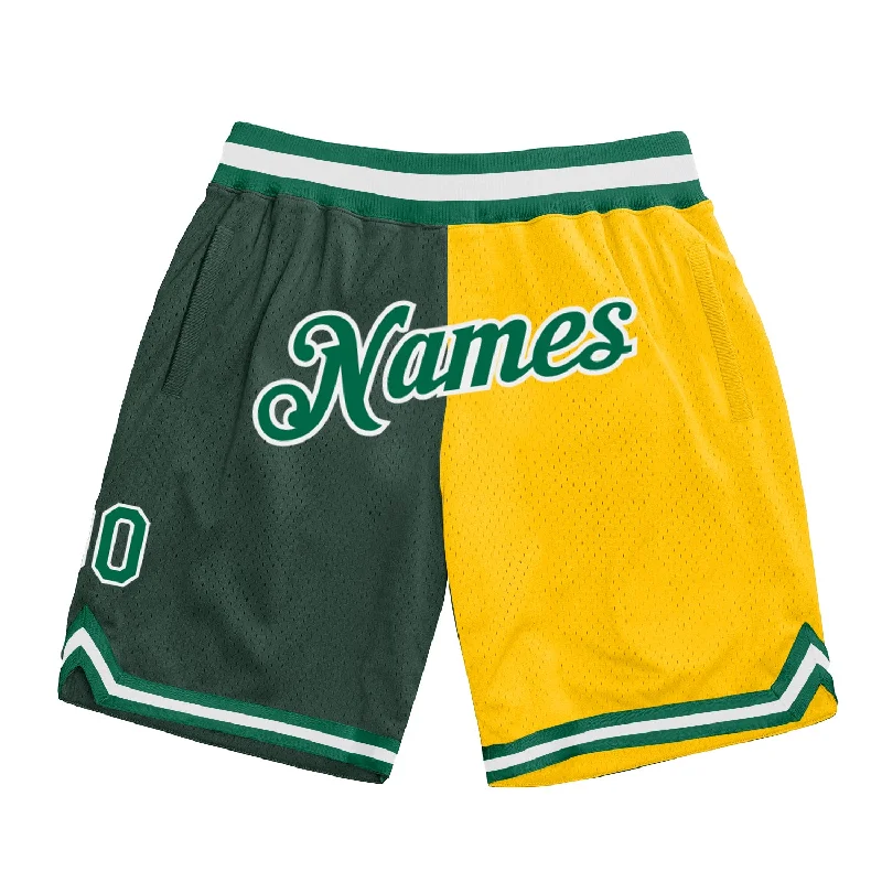 Men's basketball shorts hybrid-pro -Custom Hunter Green Kelly Green-Gold Authentic Throwback Split Fashion Basketball Shorts