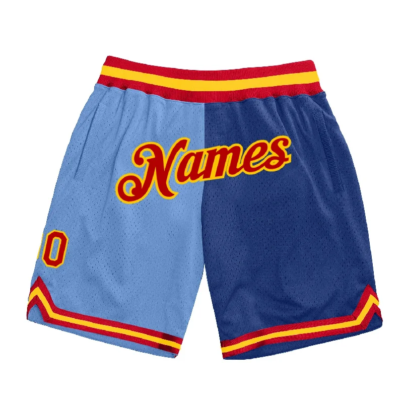 Men's basketball shorts stretch-bold -Custom Light Blue Red-Royal Authentic Throwback Split Fashion Basketball Shorts