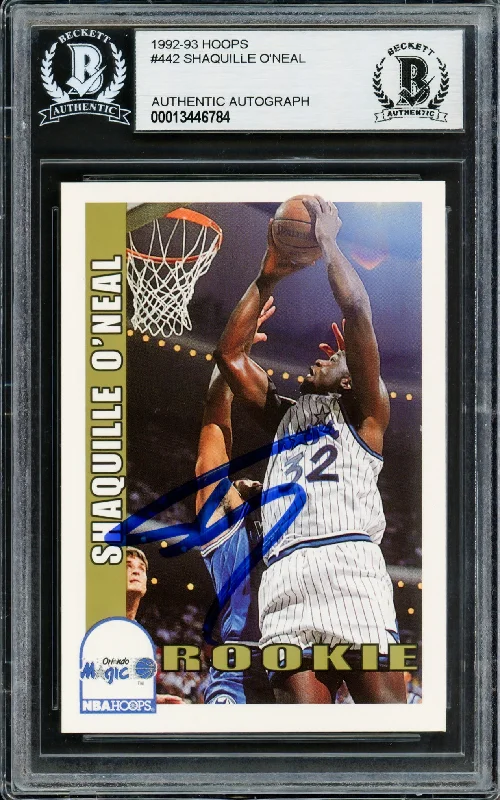 Men's basketball card classic series -Shaquille Shaq O'Neal Autographed 1992-93 Hoops Rookie Card #442 Orlando Magic Beckett BAS Stock #211213