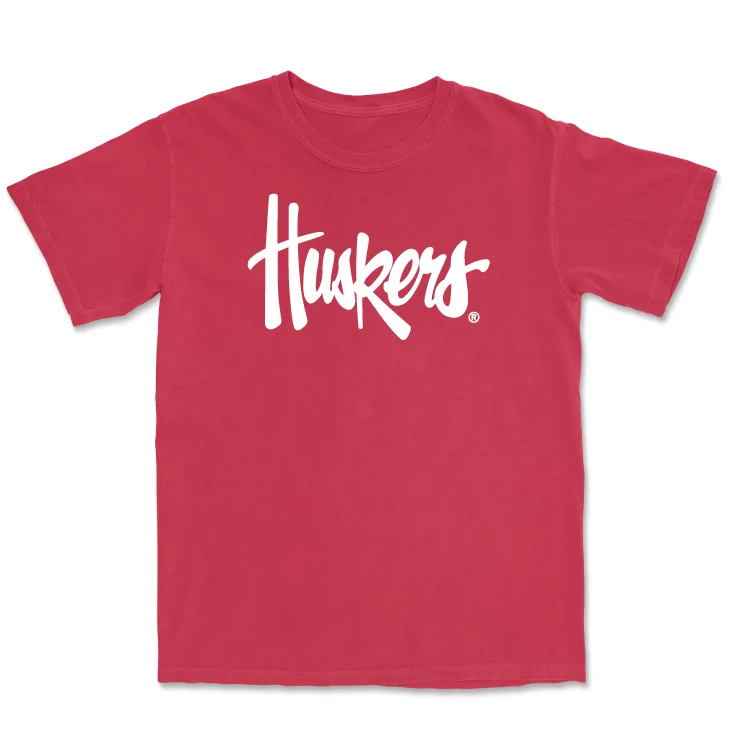 Men's basketball T-shirt crew attire -Red Men's Basketball Huskers Tee - Cale Jacobsen