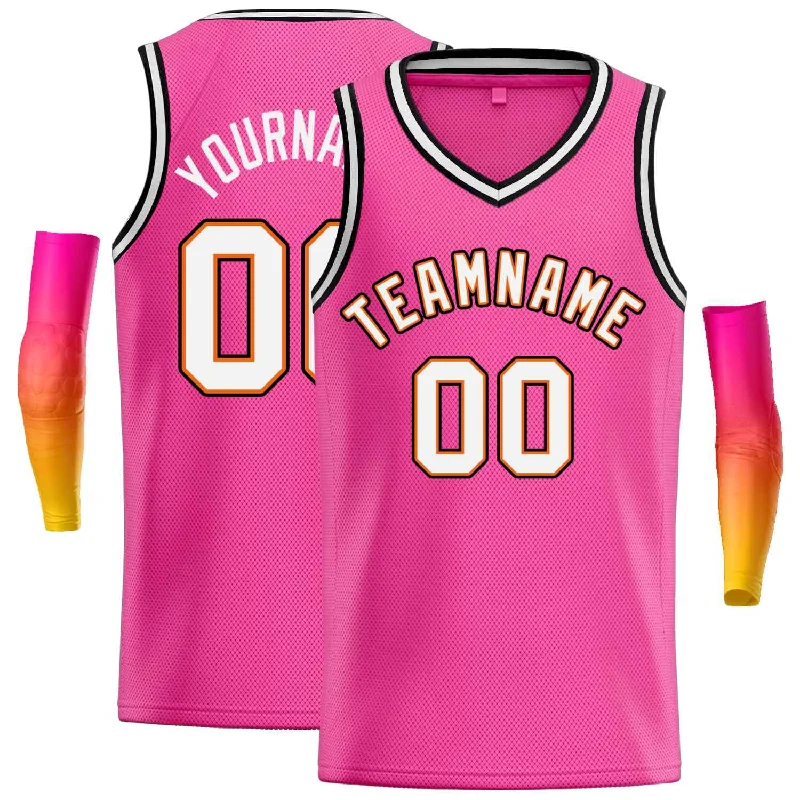 Men's basketball uniform lightweight kit -Custom Pink White-Orange Classic Tops Men Casual Basketball Jersey