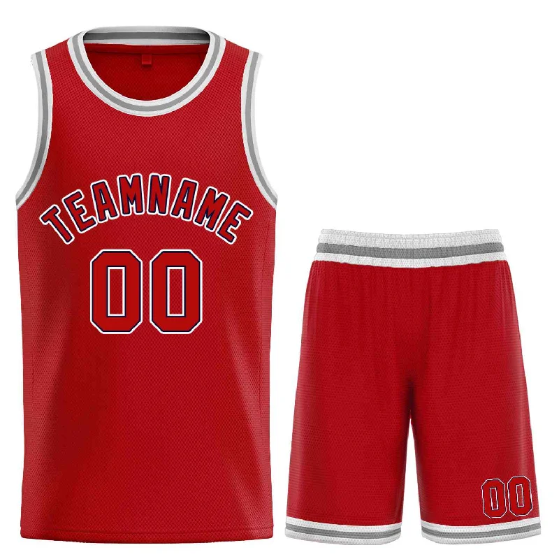 Men's basketball uniform player jerseys -Custom Red White-Navy Classic Sets Curved Basketball Jersey