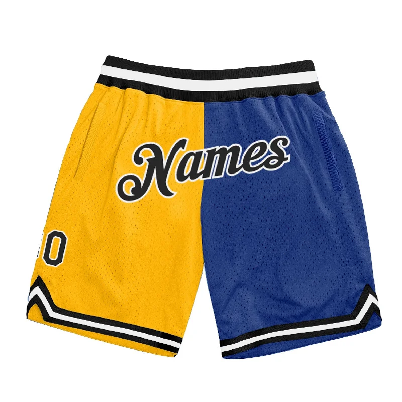 Men's basketball shorts hybrid-fit -Custom Gold Royal-Black Authentic Throwback Split Fashion Basketball Shorts