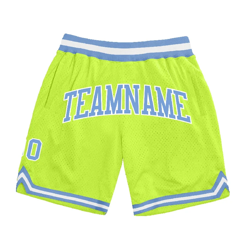 Men's basketball shorts cooling-bold -Custom Neon Green Light Blue-White Authentic Throwback Basketball Shorts