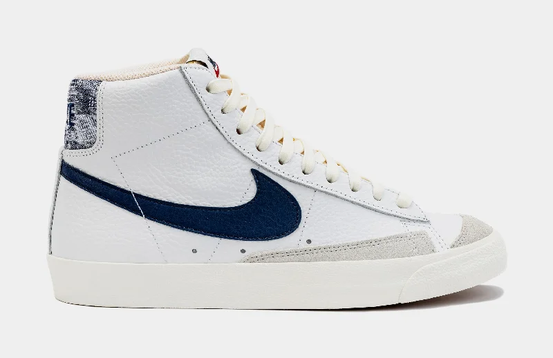 Basketball shoes muted-style -Blazer Mid ’77 Washed Denim Mens Lifestyle Shoes (White/Blue)