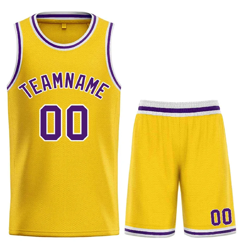 Men's basketball uniform quick dry set -Custom Yellow Purple-White Bull Classic Sets Basketball Jersey