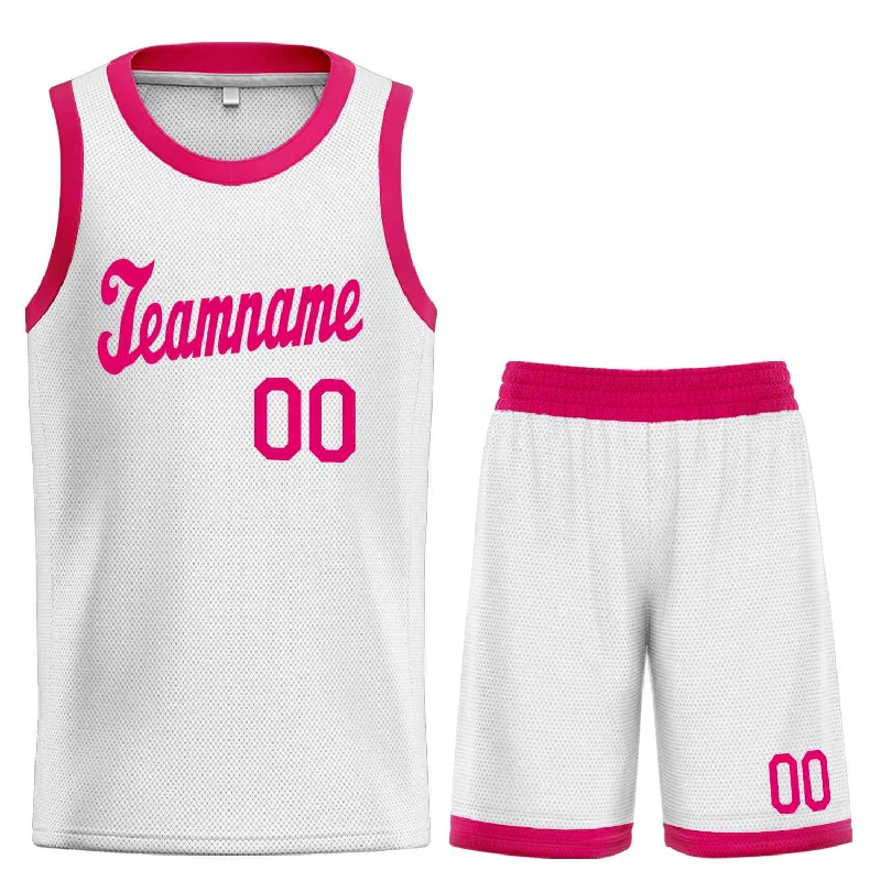 Men's basketball uniform fast shipping -Custom White Pink Classic Sets Sports Uniform Basketball Jersey