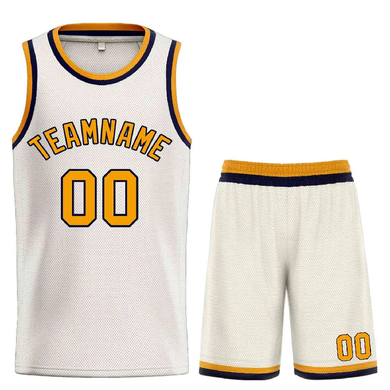 Men's basketball uniform pro offer -Custom Cream Yellow-Navy Classic Sets Bull Basketball Jersey