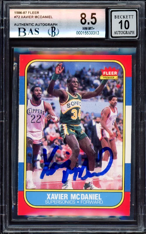 Men's basketball card player offer -Xavier McDaniel Autographed 1986-87 Fleer Rookie Card #72 Seattle SuperSonics BGS 8.5 Auto Grade Gem Mint 10 Beckett BAS Stock #214850