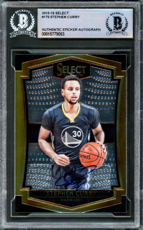 Men's basketball card custom colors -Stephen Curry Autographed 2015-16 Panini Select Card #179 Golden State Warriors Beckett BAS #15779053