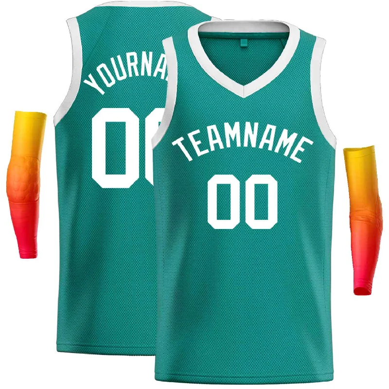 Men's basketball uniform slim fit design -Custom Teal White-Classic Tops Men Casual Basketball Jersey