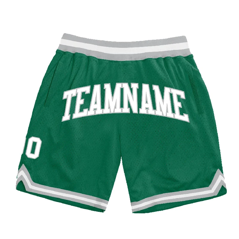 Men's basketball shorts breathable-dynamic -Custom Kelly Green White-Gray Authentic Throwback Basketball Shorts