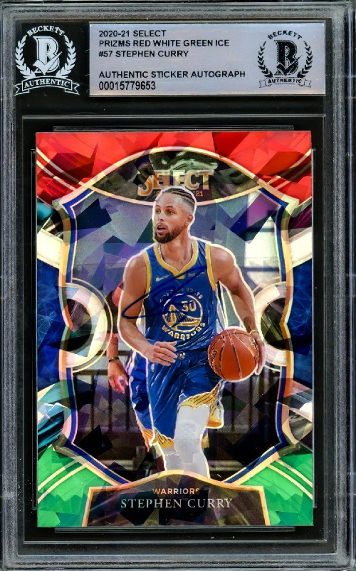 Men's basketball card lightweight pack -Stephen Curry Autographed 2020-21 Panini Select Red White & Green Ice Prizm Card #57 Golden State Warriors Beckett BAS #15779653