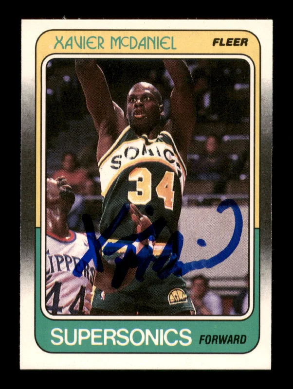 Men's basketball card crew kit -Xavier McDaniel Autographed 1988 Fleer Card #108 Seattle Supersonics SKU #205259