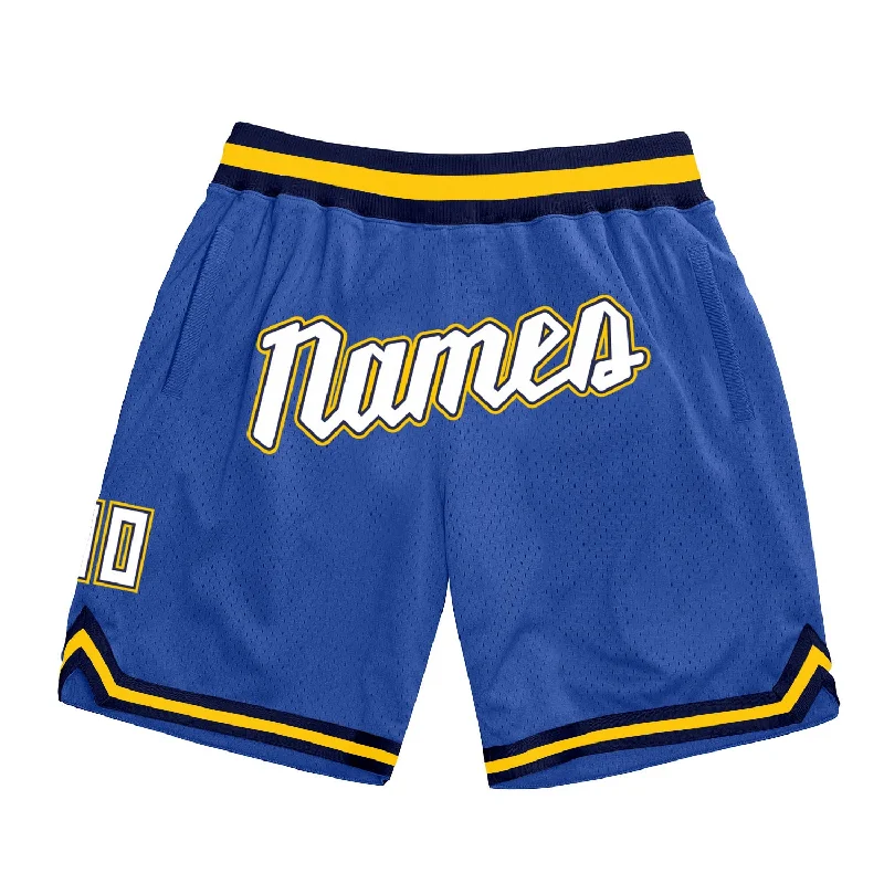 Men's basketball shorts quick-urban -Custom Blue White-Gold Authentic Throwback Basketball Shorts