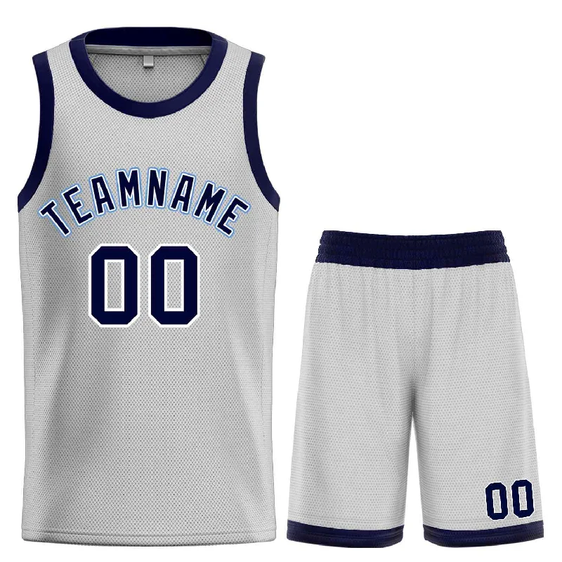 Men's basketball uniform quick dry deal -Custom Gray Navy-Powder Blue Classic Sets Bull Basketball Jersey