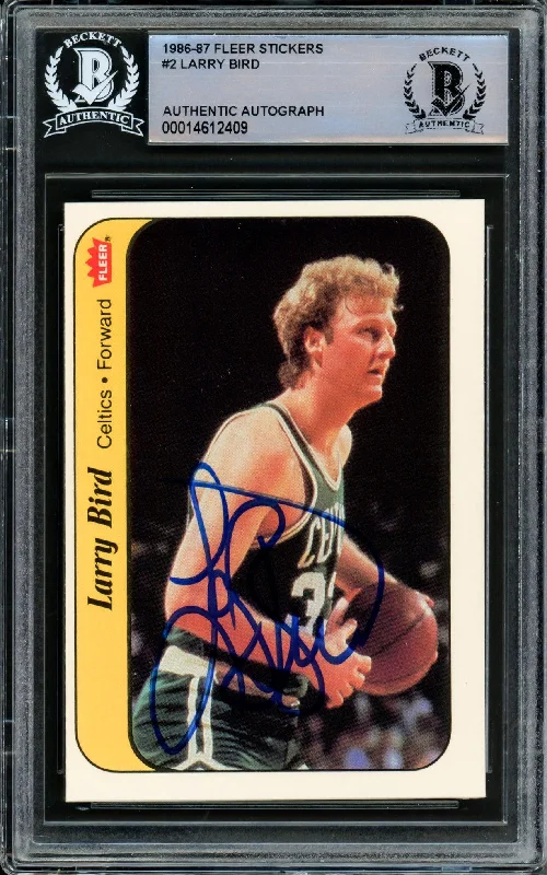 Men's basketball card custom assortment -Larry Bird Autographed 1986-87 Fleer Sticker Card #2 Boston Celtics Beckett BAS #14612409