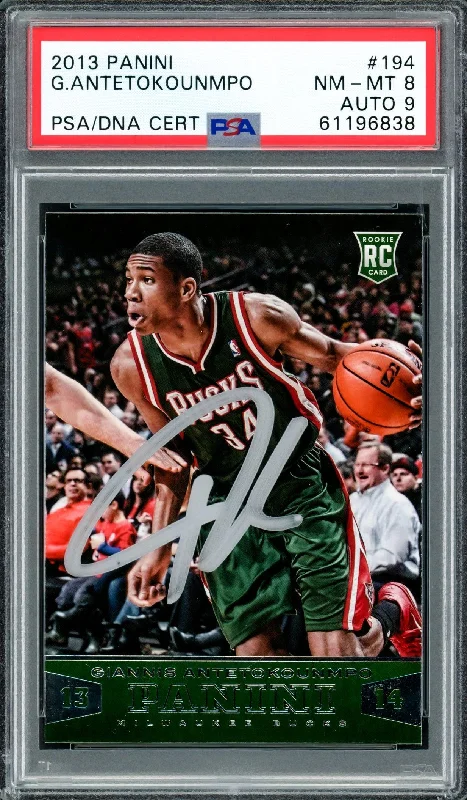 Men's basketball card rare special -Giannis Antetokounmpo Autographed 2013 Panini Rookie Card #194 Milwaukee Bucks PSA 8 Auto Grade Mint 9 PSA/DNA #61196838