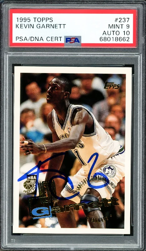 Men's basketball card discount bundle -Kevin Garnett Autographed 1995 Topps Rookie Card #237 Minnesota Timberwolves PSA 9 Auto Grade Gem Mint 10 PSA/DNA Stock #211160