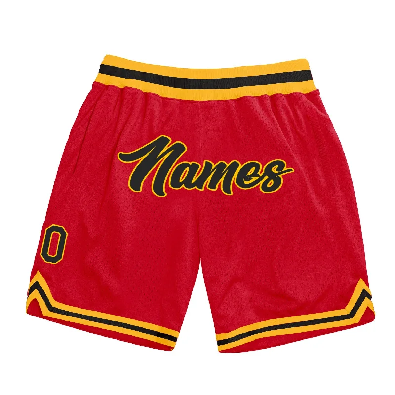 Men's basketball shorts lightweight-hybrid -Custom Red Black-Gold Authentic Throwback Basketball Shorts