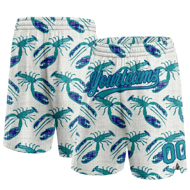 Men's basketball shorts cooling-pro -Custom Cream Teal-Royal 3D Pattern Lobsters Authentic Basketball Shorts