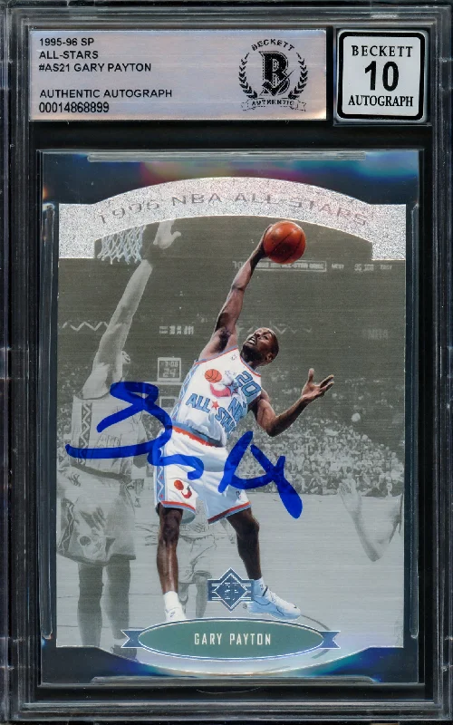 Men's basketball card custom decks -Gary Payton Autographed 1995-96 SP All Stars Card #AS21 Seattle Supersonics Auto Grade Gem Mint 10 Beckett BAS #14868899