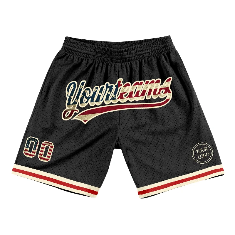 Men's basketball shorts active-pro -Custom Black Vintage USA Flag-Cream Authentic Throwback Basketball Shorts