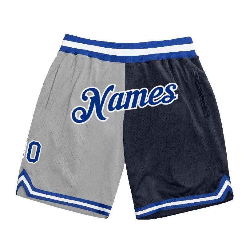 Men's basketball shorts cooling-sleek -Custom Gray Royal-Navy Authentic Throwback Split Fashion Basketball Shorts