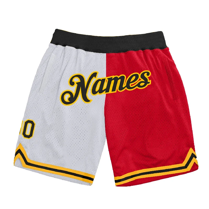 Men's basketball shorts cooling-hybrid -Custom White Black-Red Authentic Throwback Split Fashion Basketball Shorts