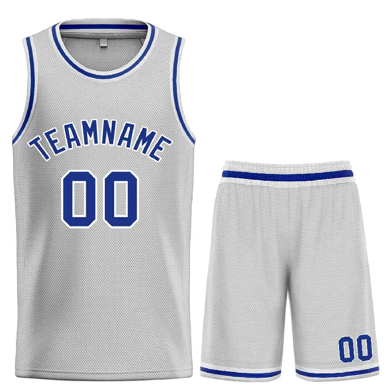 Men's basketball uniform team discount package -Custom Gray Royal-White Classic Sets Bull Basketball Jersey