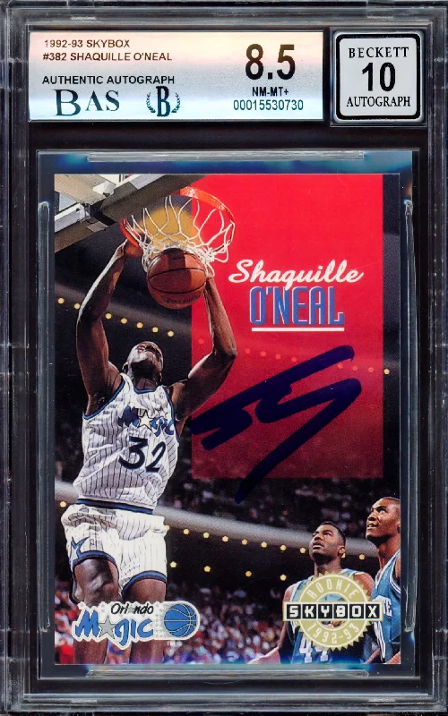 Men's basketball card pro deal -Shaquille "Shaq" O'Neal Autographed 1992-93 Skybox Rookie Card #382 Orlando Magic BGS 8.5 Auto Grade Gem Mint 10 Beckett BAS Stock #214858