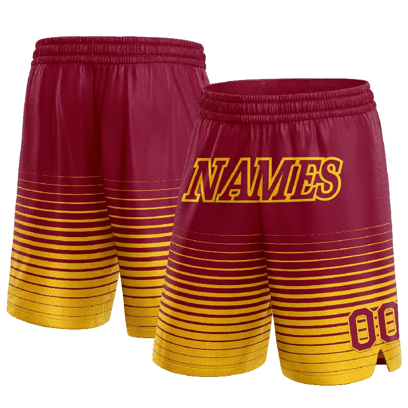 Men's basketball shorts durable-pro -Custom Maroon Yellow Pinstripe Fade Fashion Authentic Basketball Shorts