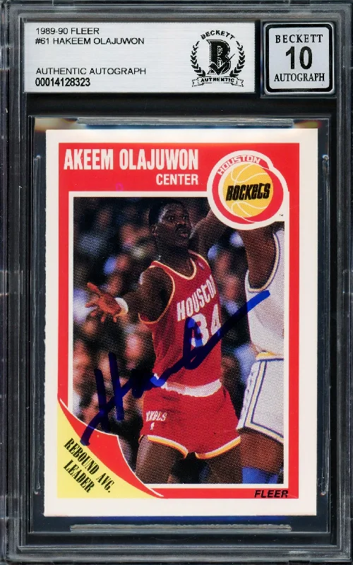 Men's basketball card trendy card -Hakeem Olajuwon Autographed 1989-90 Fleer Card #61 Houston Rockets Auto Grade Gem Mint 10 Beckett BAS #14128323