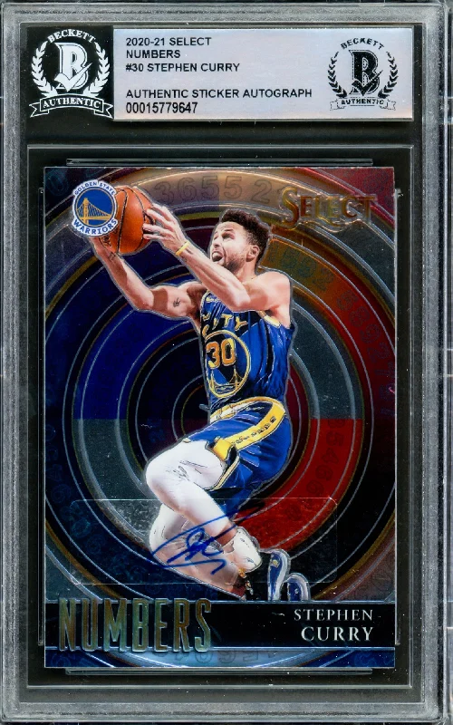 Men's basketball card player logo -Stephen Curry Autographed 2020-21 Panini Select Numbers Card #30 Golden State Warriors Beckett BAS #15779647