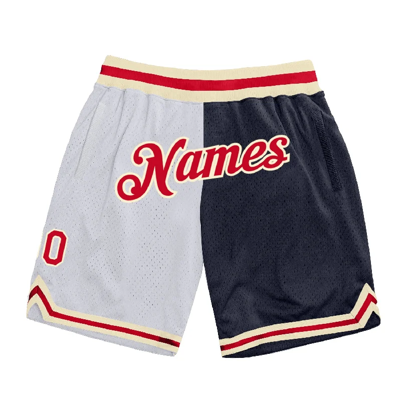 Men's basketball shorts elite-fit -Custom White Red-Navy Authentic Throwback Split Fashion Basketball Shorts