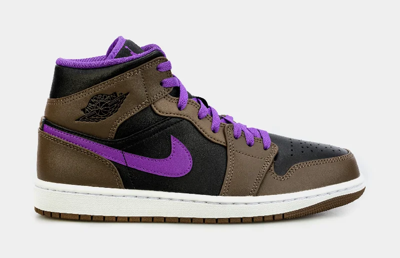 Basketball shoes colorblock -Air Jordan 1 Retro Mid Palomino Mens Lifestyle Shoes (Brown/Purple) Free Shipping