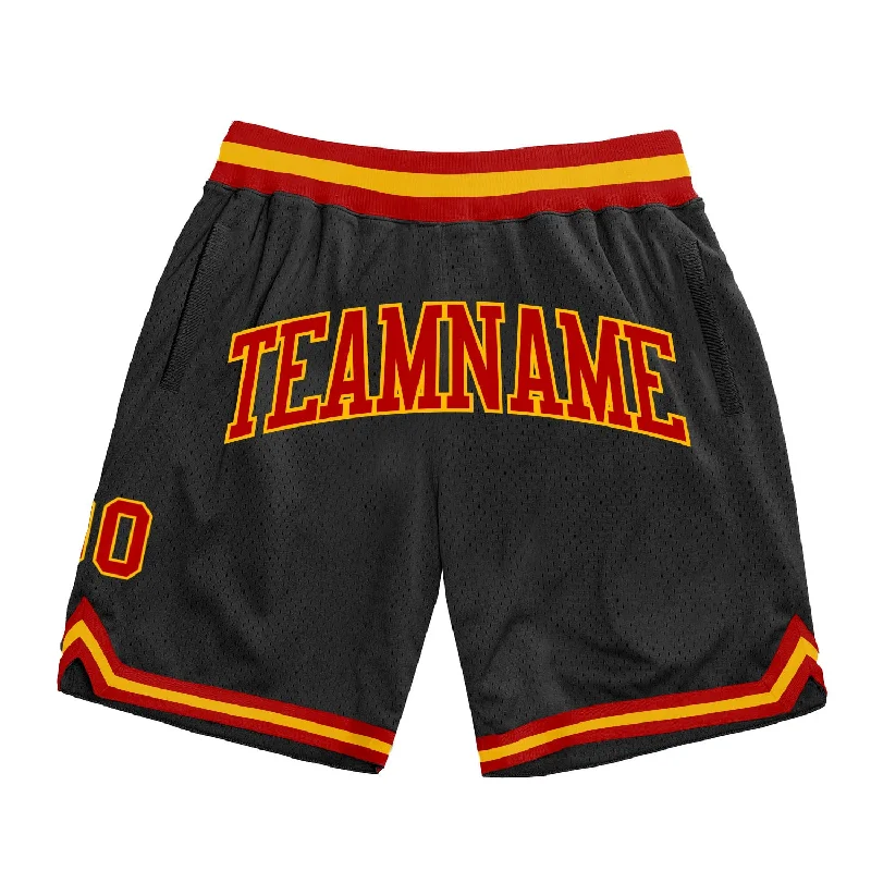 Men's basketball shorts rugged-performance -Custom Black Red-Gold Authentic Throwback Basketball Shorts