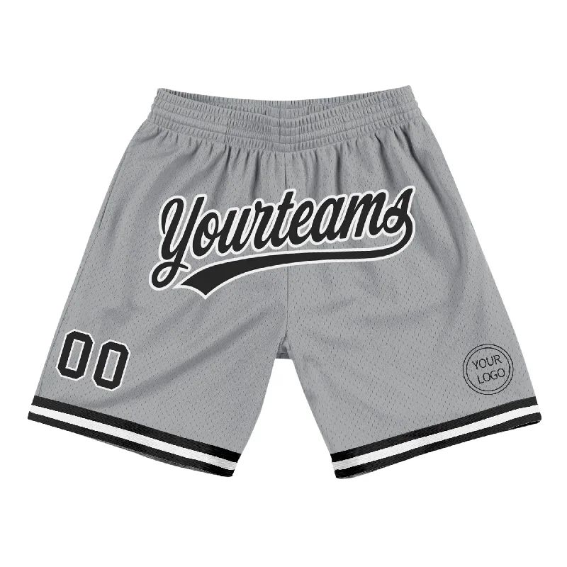 Men's basketball shorts hybrid-sleek -Custom Gray Black-White Authentic Throwback Basketball Shorts