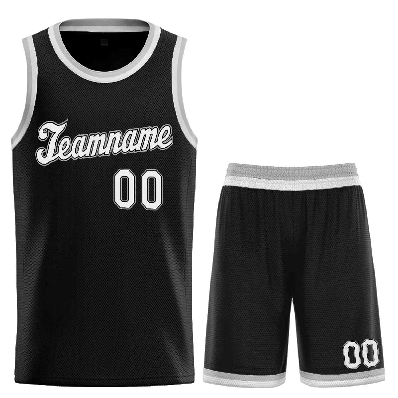 Men's basketball uniform sports shorts -Custom Black White-Gray Classic Sets Sports Uniform Basketball Jersey