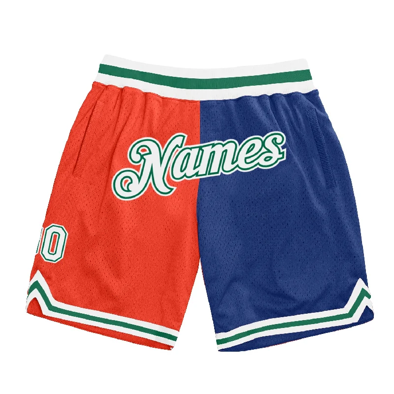 Men's basketball shorts cooling-rugged -Custom Orange White-Royal Authentic Throwback Split Fashion Basketball Shorts