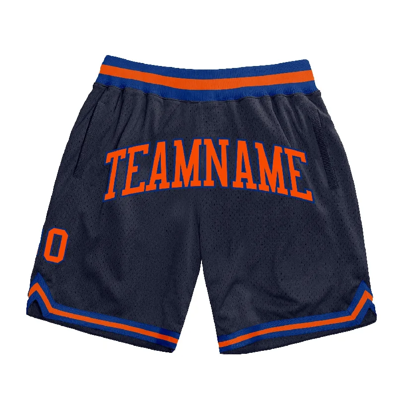 Men's basketball shorts dynamic-sleek -Custom Navy Orange-Royal Authentic Throwback Basketball Shorts