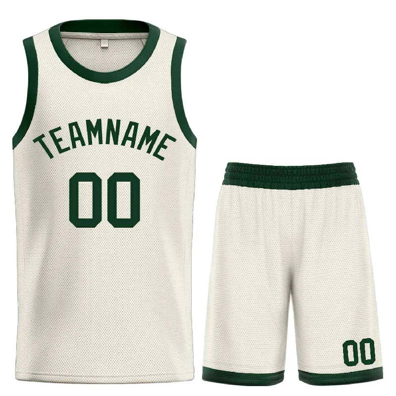 Men's basketball uniform affordable offer -Custom Cream Green Classic Sets Bull Basketball Jersey