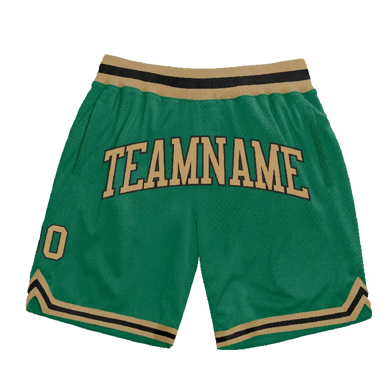 Men's basketball shorts durable-hybrid -Custom Kelly Green Old Gold-Black Authentic Throwback Basketball Shorts