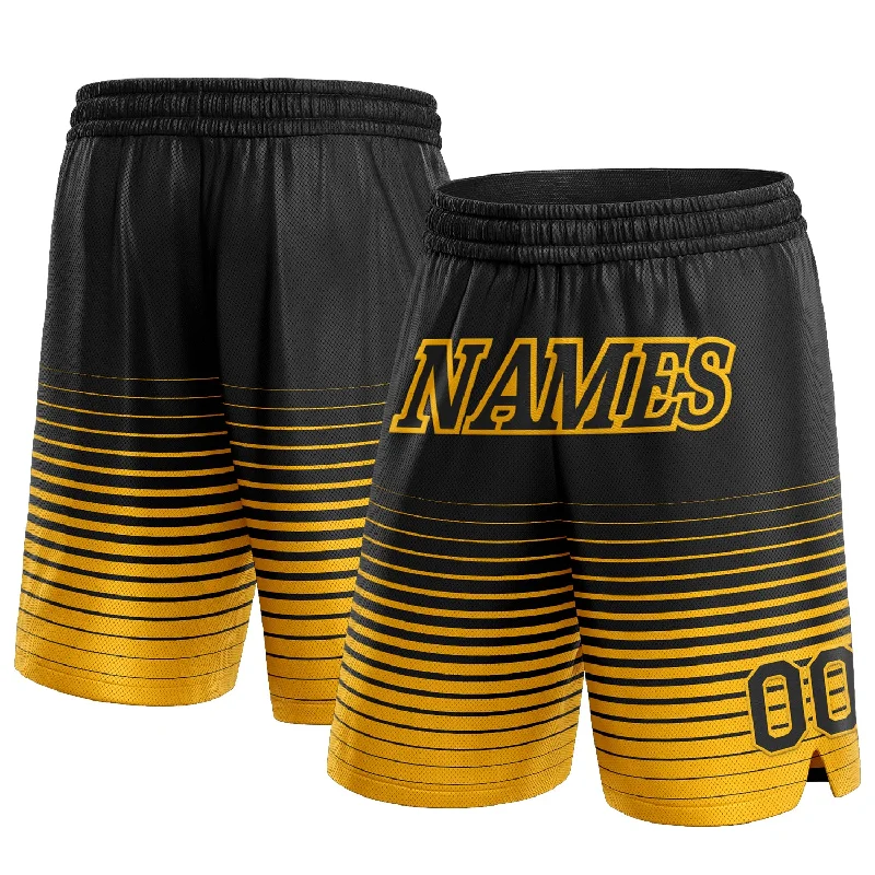 Men's basketball shorts stretch-hybrid -Custom Black Gold Pinstripe Fade Fashion Authentic Basketball Shorts