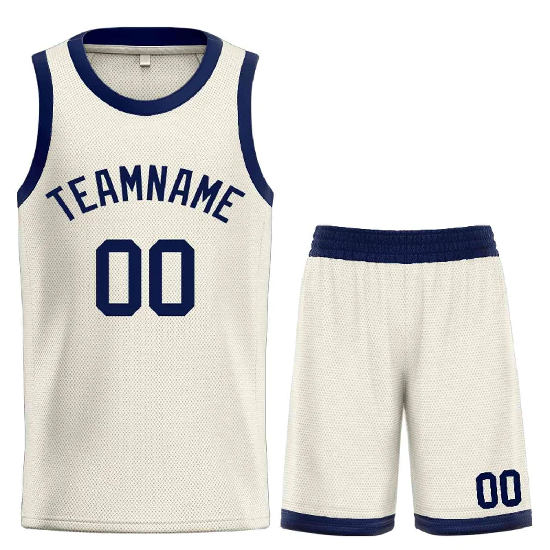 Men's basketball uniform high quality offer -Custom Cream Navy Classic Sets Bull Basketball Jersey