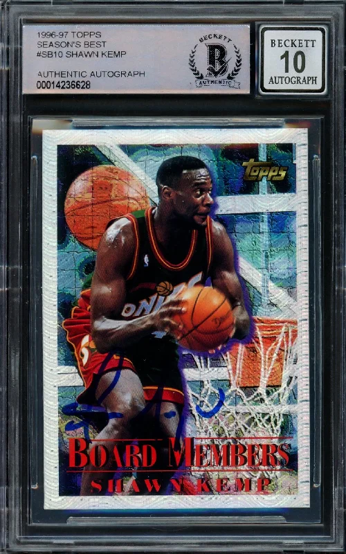 Men's basketball card fast shipping -Shawn Kemp Autographed 1996 Topps Season's Best Board Members Card #SB10 Seattle Super Sonics Auto Grade Gem Mint 10 Beckett BAS #14236628